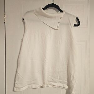 Womens XL white Sleeveless Turtleneck open mock neck Sweater top stretchy